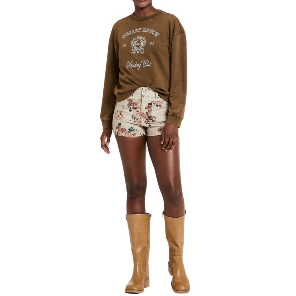 Universal Thread Womens 10 Tan Floral Corduroy Sailor Shorts High Rise